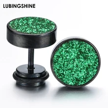 Панк Серебряный черный цвет штанги серьги-гвоздики пирсинг для женщин и мужчин модные из нержавеющей стали круглые пайетки ушные плаг украшения для тела