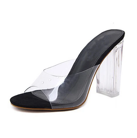 Eilyken/Новинка года; прозрачные сандалии из пвх; прозрачные женские сандалии в римском стиле на высоком каблуке с открытым носком; шлепанцы; туфли-лодочки; Размеры 35-42 - Цвет: black