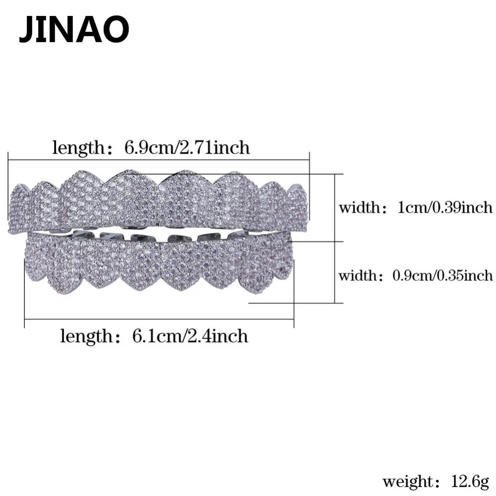 JINAO Золото Серебро Цвет Iced Out золото Grillz Кристалл ювелирные изделия верхнее дно грили зубы ювелирные изделия для тела хип-хоп Bling AAA кубический циркон