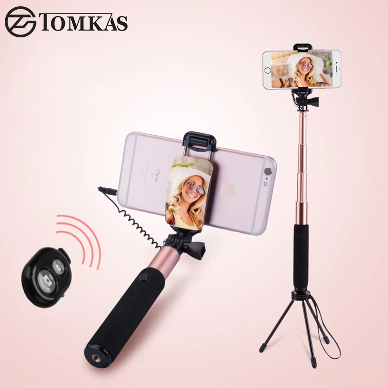 TOMKAS Selfie Stick with Bluetooth Remote Mini Tripod For Phone Monopod Palo Selfie Stick For iPhone