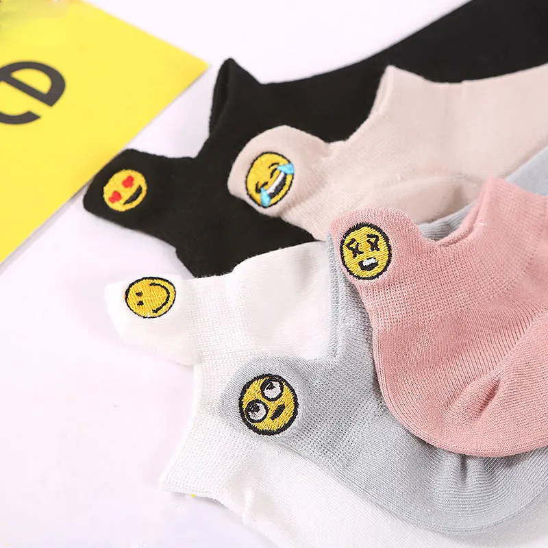 

SP&CITY Summer Cartoon Emoji Patterned Embroidery Women Socks Funny Heel Solid Student Cheap Socks New Arrival Ankle Cotton Sox