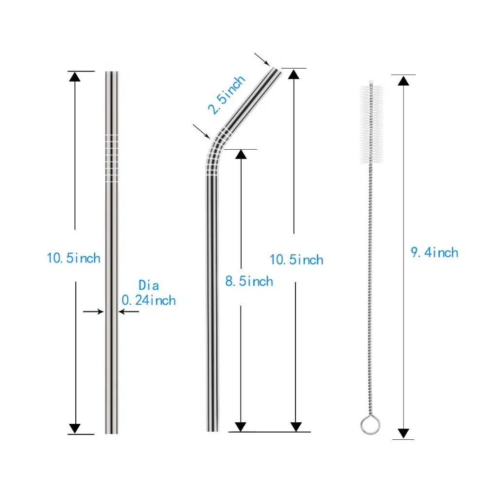 8 шт. металлическая соломинка для питья многоразовые соломинки из нержавеющей стали с 2 чистящими щетками для дома, кухни, бара, вечерние аксессуары для напитков