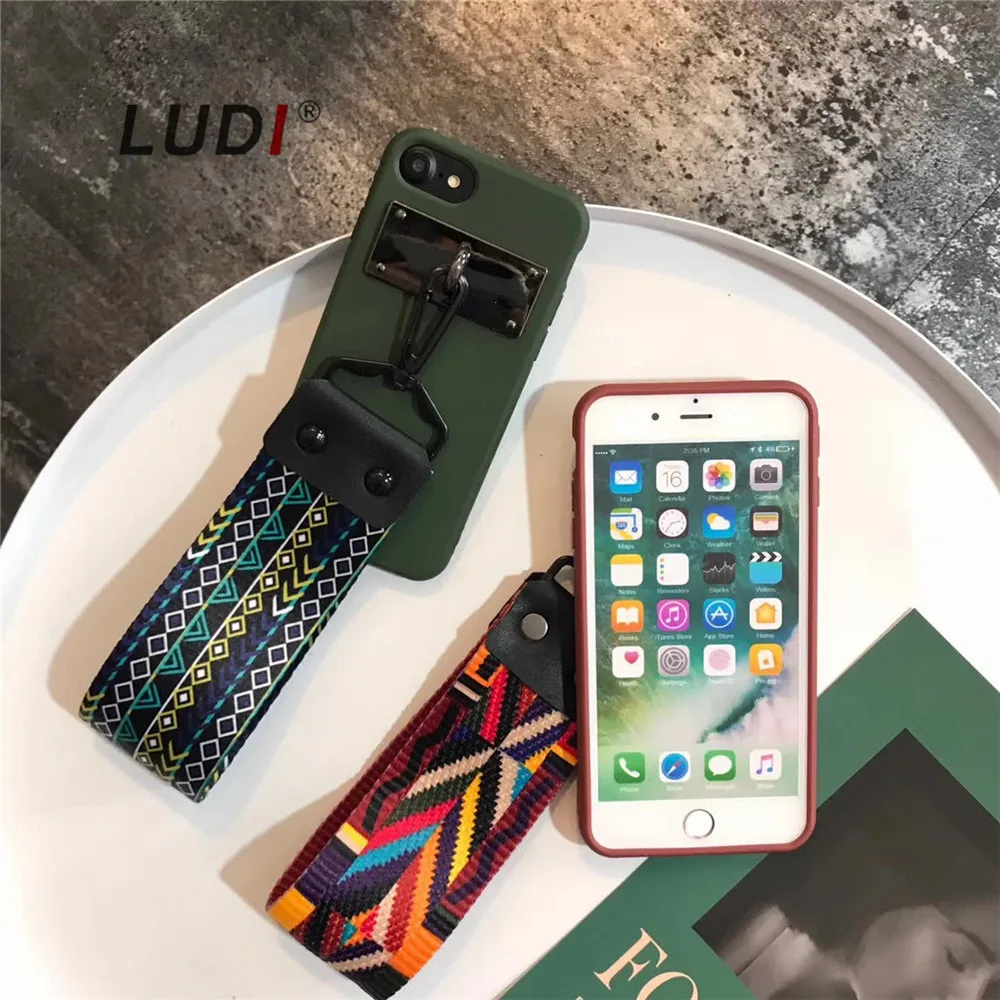 

LUDI New National Wide Wrist Strap Phone Case for iPhone X 8 7 7plus Hipster Soft TPU Black Cover for iPhone 6 6Plus 6s 8Plus 10