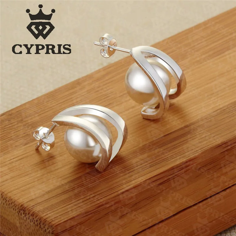 Grace beautiful round elegant Pearl Stud earring Fine Jewelry Earring Fashion 14mm Pearl Stud