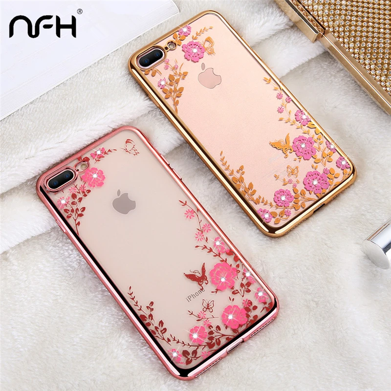 

NFH Celular For iPhone 4 4S 5 5S SE Case 6 6S Plus Luxury Bling Pattern Cover On For iPhone X 5SE 7 8 Plus Electroplating Bumper