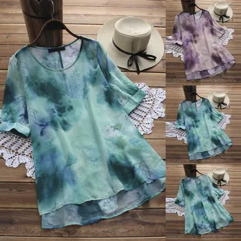 

2019 Women Plus Size Casual Tops V Neck Long Sleeve Vintage Boho Floral Printed Patchwork Loose Blouse Shirt Top