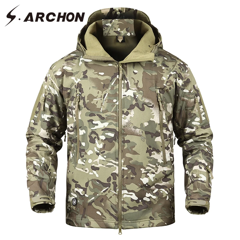 S. ARCHON Softshell Водонепроницаемая камуфляжная армейская куртка пальто мужская с капюшоном ветрозащитная военная куртка мужская зимняя теплая тактическая одежда