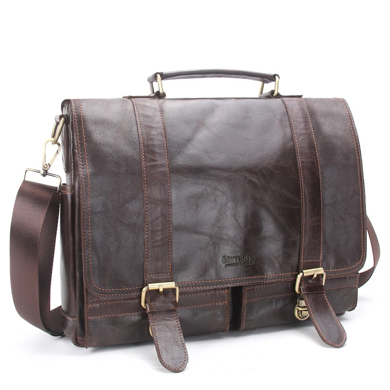 vaca piel hombre los genuina CONTACT'S maletin bandolera de genuino bolso bolsos mano hombre maletines mensajero cuero mensajero bolso de crossbody hombre 6w6F7gpq