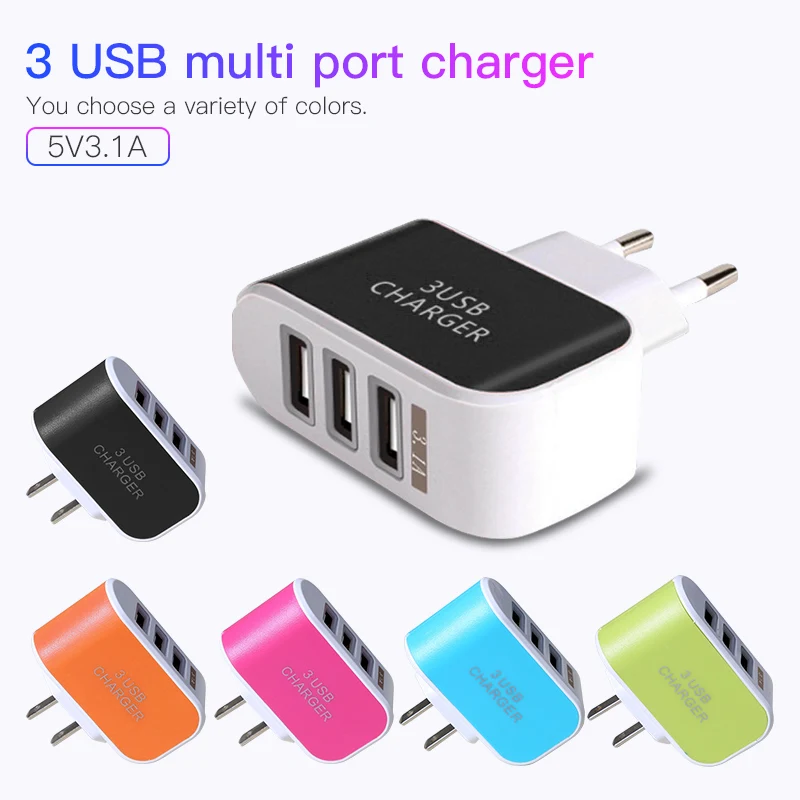

3 Port USB Charger AC Adapter EU US Wall Charging Mobile Phone Charger for iPhone 7 8 Samsung Tablet Cell Phone Travel Adapter