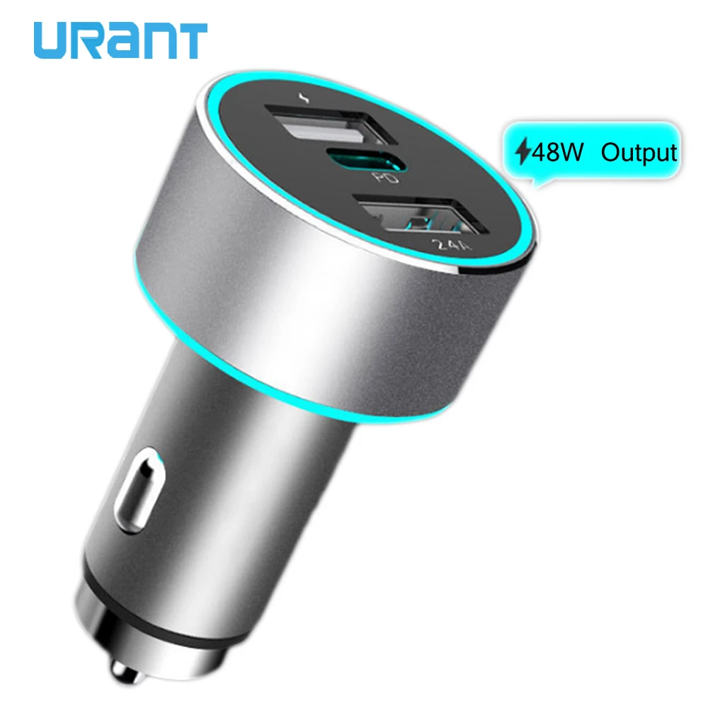 URANT 48W QC3.0 USB Type c PD Car Charger For iPhone X Dual USB Type C
