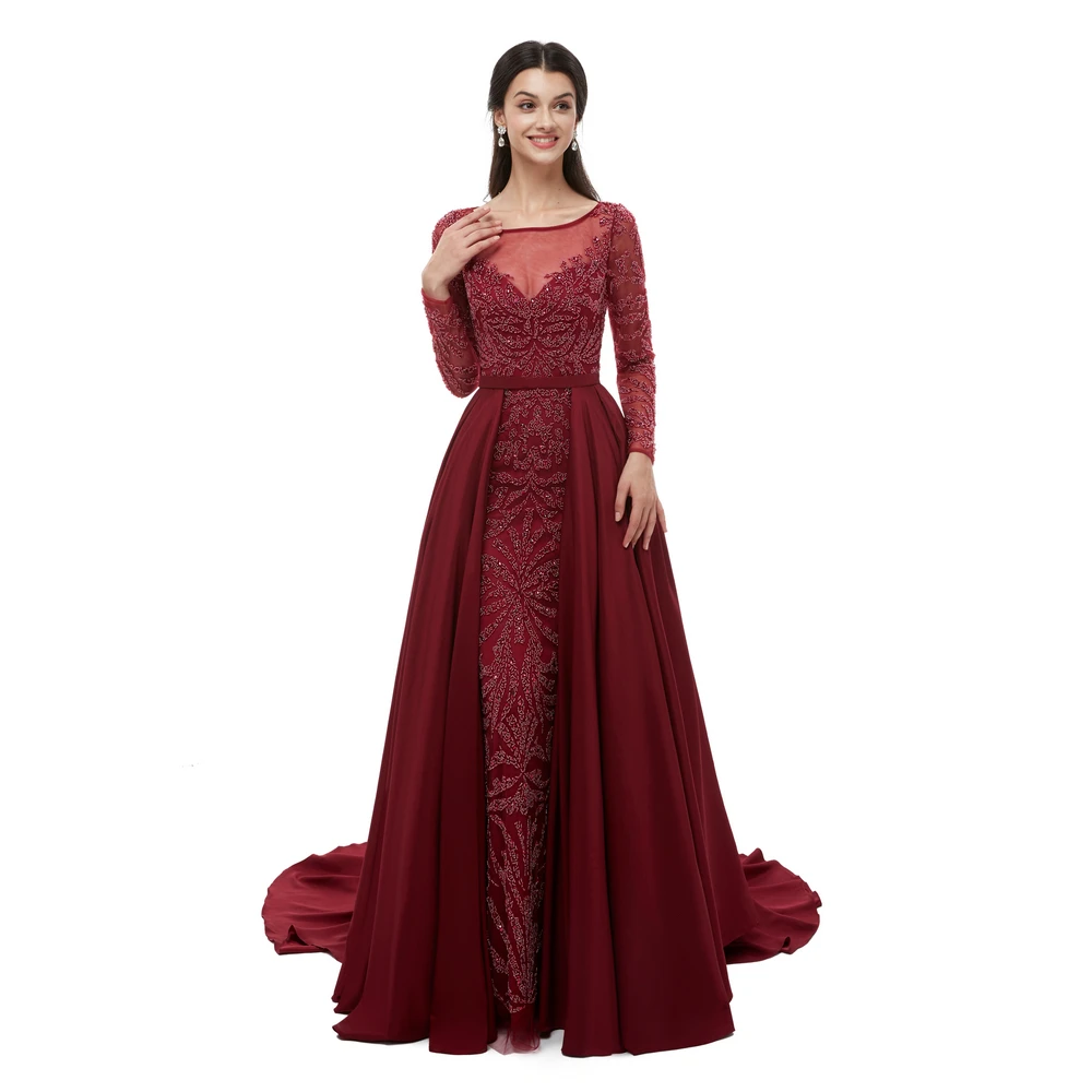 

BRLMALL Long Sleeves Muslim Mermaid Sparkly Evening Dresses With Train Beading Crystal Luxury Evening Gown 2019 Real Photo