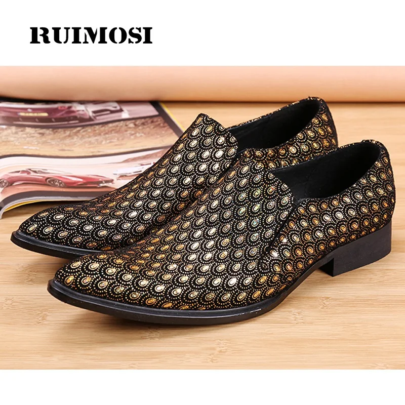 

RUIMOSI Plus Size Elegant Luxury Man Party Loafer Shoes Male Genuine Leather Pointed Toe Club Dance Men's Punk Rocker Flats IK50