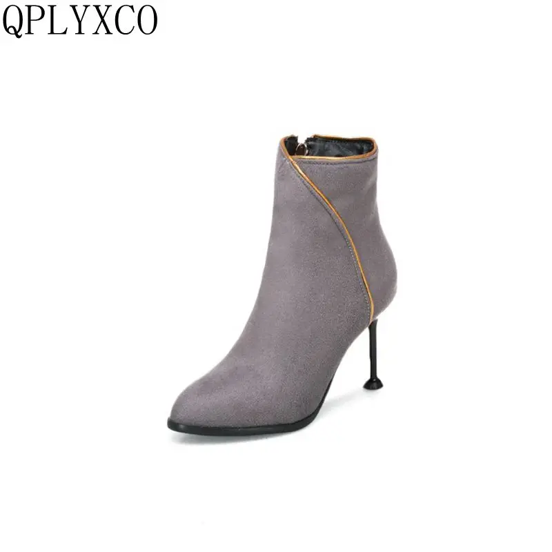 

QPLYXCO New Big size 31-50 Autumn winter Fashion Women Boots High Heels Platform Short Booties Ladies Shoes Good Quality T609