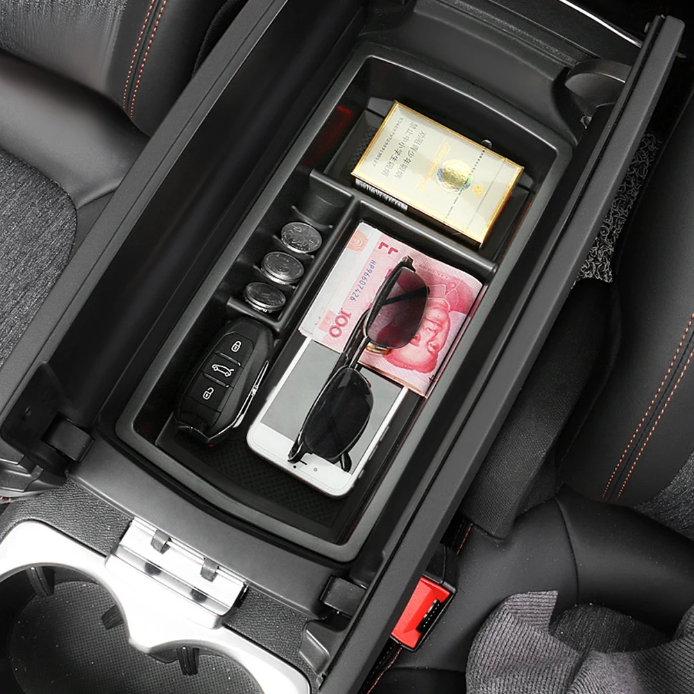 1PCS Black Front Central Armrest Interior Storage Box For Peugeot 3008 GT 2017