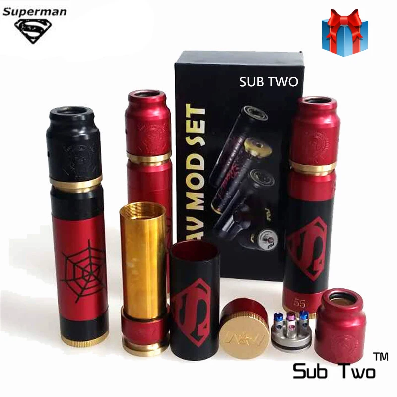 

AV Vape Kit Spiderman&Superman E Cigarette Mechanical Mod Kit Mech Mod For 18650 Battery With Rad Atomizer Vape Kits Mehmod