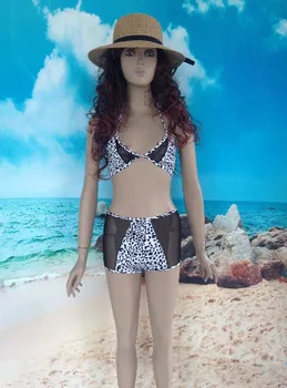 

Free Shipping New Style Black White Leopard Mesh Bikini Woman Sexy High Waisted Swimwear Mesh High Waist Bikini 4F4364 S,M,L