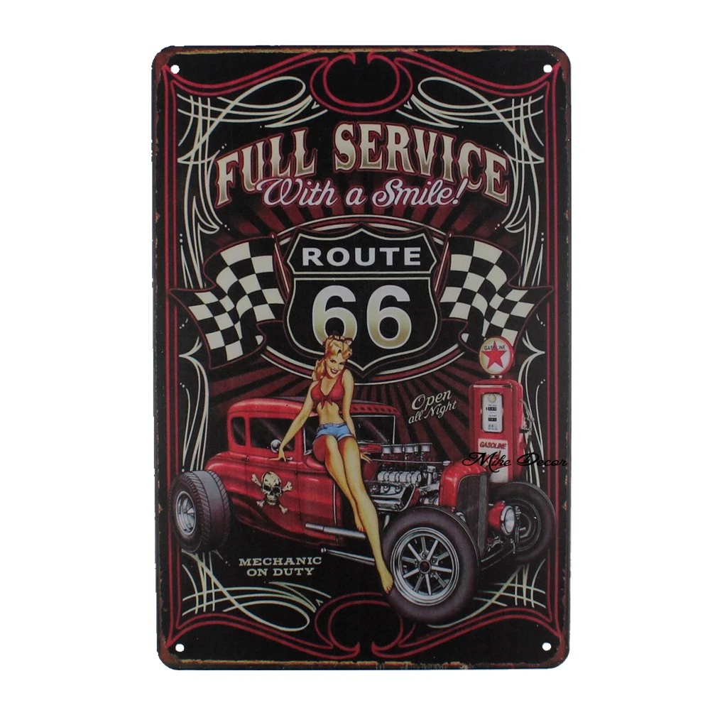 

[ Mike86 ] Full Service Route 66 Metal Poster Room Art Painting Antique Bar Club Home Hall Decor 20X30 CM AA-1061