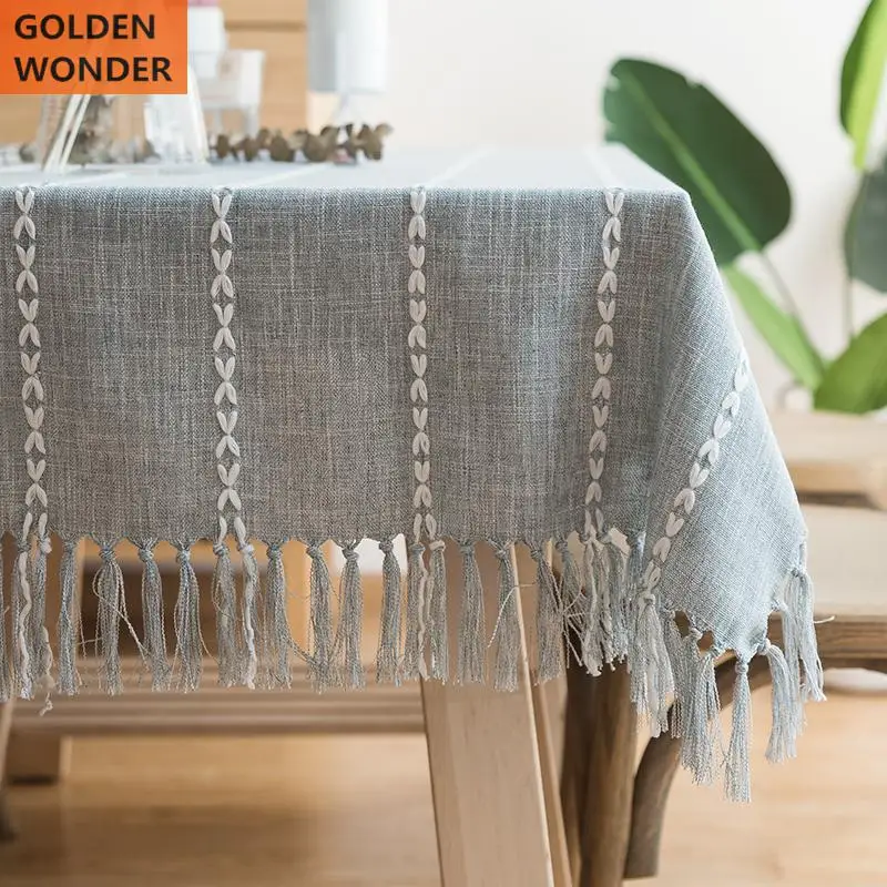 

Fashion Simple Modern Tablecloth Cotton And Linen Table Cover Gray Beige Lattice Pattern