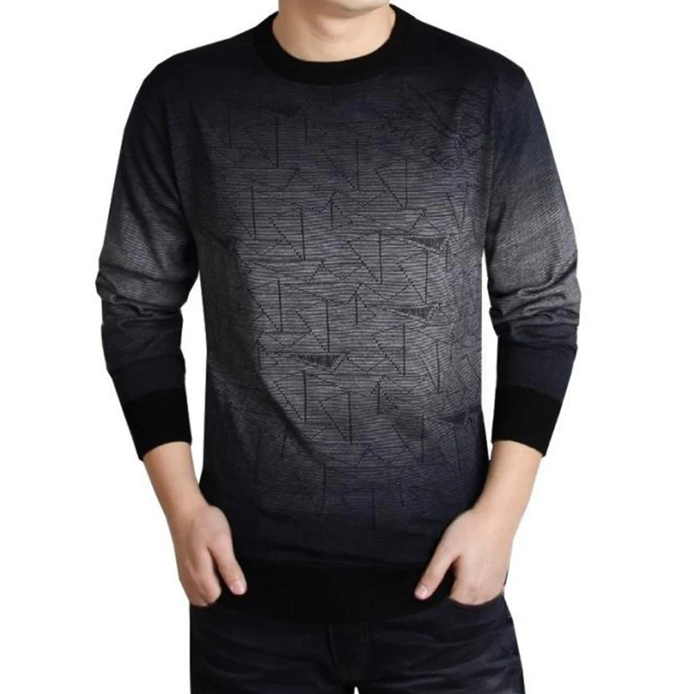 Men's Autumn Casual Triangle Ombre Woolen Blend Pullover Crew Neck Sweater Top