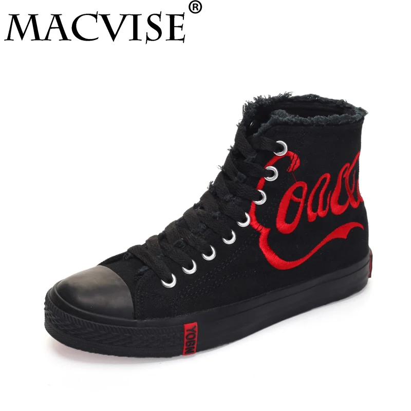 

High Top Flats Canvas Punk Shoes for Men Rubber Soles Male Lace Up Vulcanize Shoes Black Men's Red Bottom Designer Dad Shoes
