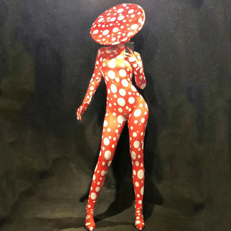 Женский красный Dj Gogo комбинезон с 3D принтом белый большой горошек боди Женская Сексуальная сценическая одежда для танцевальной вечеринки отпраздновать шоу танцевальные костюмы