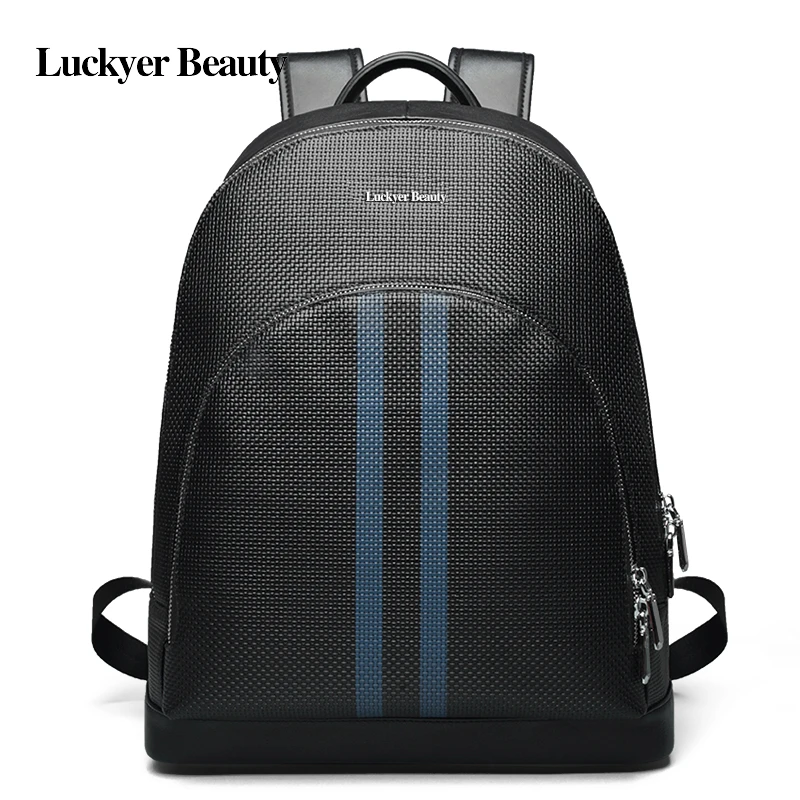

LUCKYER BEAUTY Top Genuine Cow Leather Backpack for Male 14 Inches Laptop Notebook Bags Fashion College Student Mochila Bag