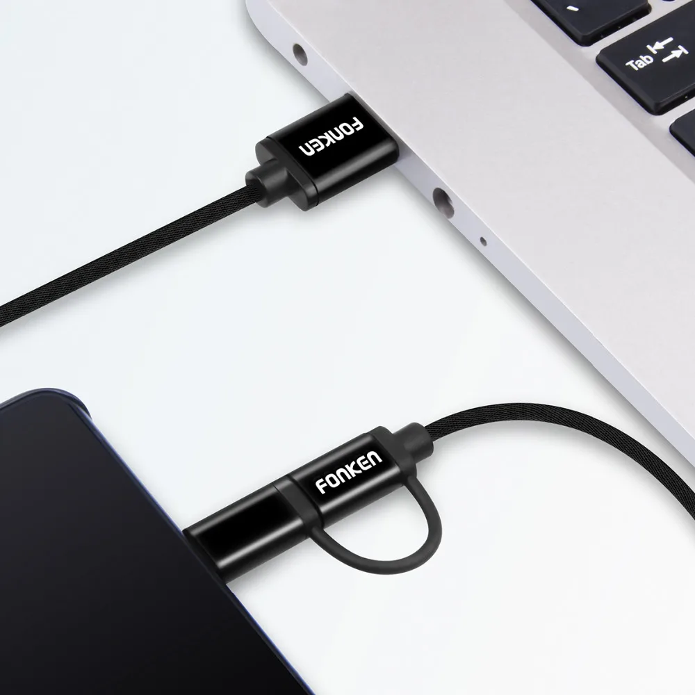 FONKEN 2 в 1 USB кабель Micro usb type C кабель для быстрой зарядки телефона Mini USB C Зарядка 2 адаптера 1 м кабели для мобильных телефонов