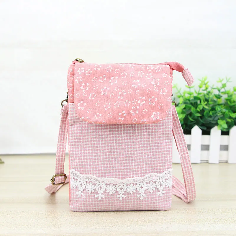

New Fashion Ladies Casual Crossbody Flower Lace Phone Money Handbags Women Vintage Floral Cotton Mini Shoulder Bag Popular FA$1