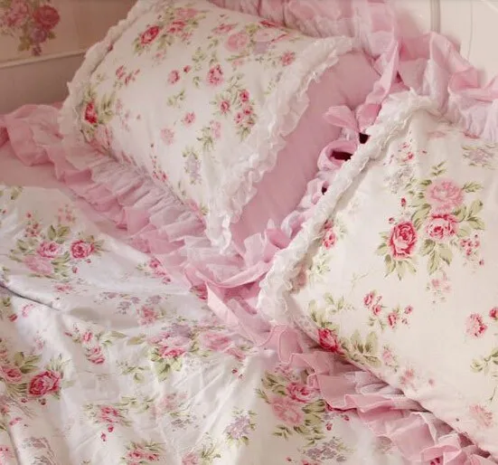 Роскошный розовый комплект принцессы с цветочным принтом, двойная королева, европейская романтическая мода, постельное белье из хлопка, наволочка пододеяльник