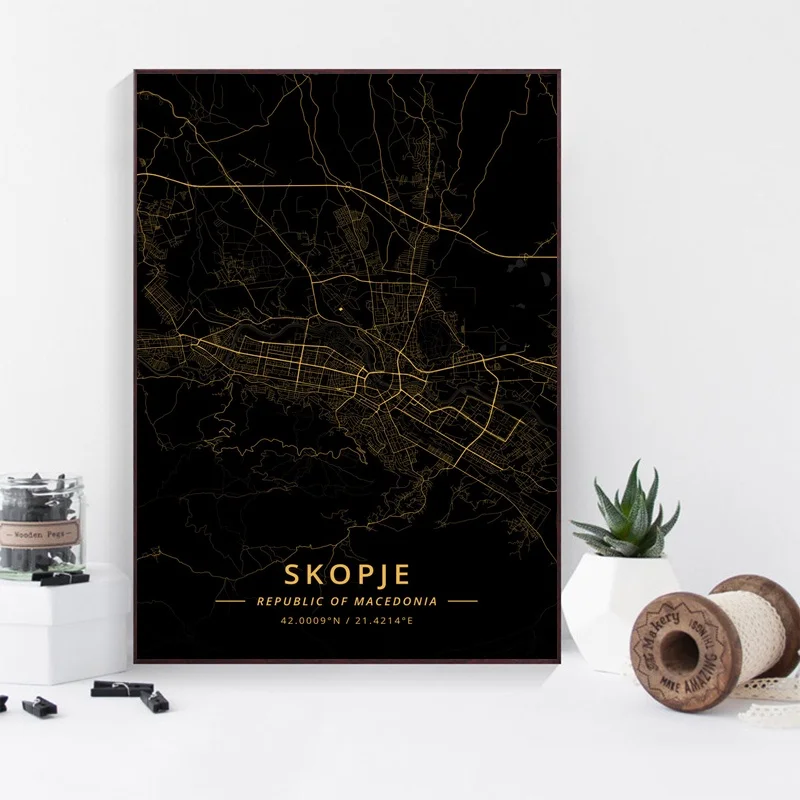 

Skopje Republic of Macedon City Map Gold Map Canvas Art Print Wall Pictures for Living Room No Frame