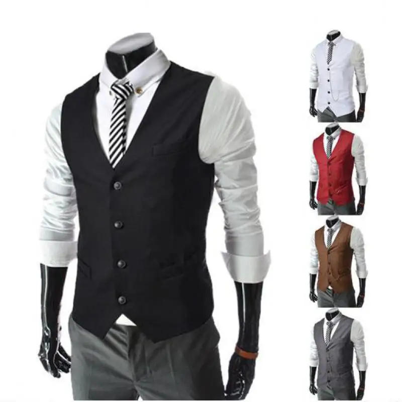 

2019 New Arrival Dress Vests For Men Slim Fit Mens Suit Vest Male Waistcoat Homme Casual Sleeveless Formal Business Jacket 23