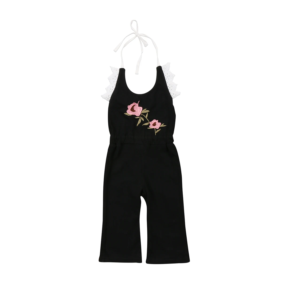 Kids Baby Rompers Sleeveless Little Girl Floral Lace Halter Romper Jumpsuit Outfits Black Summer