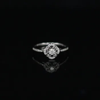 

LASAMERO 0. 13CT FG/SI Round Cut Modern Floral Natural Diamond Ring For Women 18k White Gold Certified Engagement Wedding Ring