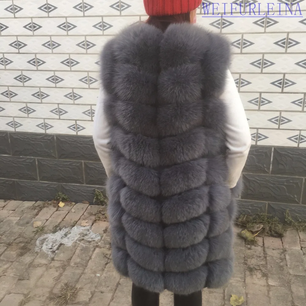 Жилет из натурального Лисьего меха, 90 см, новинка, зимний длинный толстый женский жилет из натурального меха, куртка с карманами, жилет из натурального меха, пальто для женщин