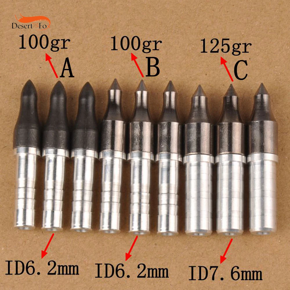 

10/20pcs Arrowhead Points Tips 100/125 Grain Arrow Head with 6.2mm/7.6mm Aluminium Arrow Insert for Carbon Arrow Archery
