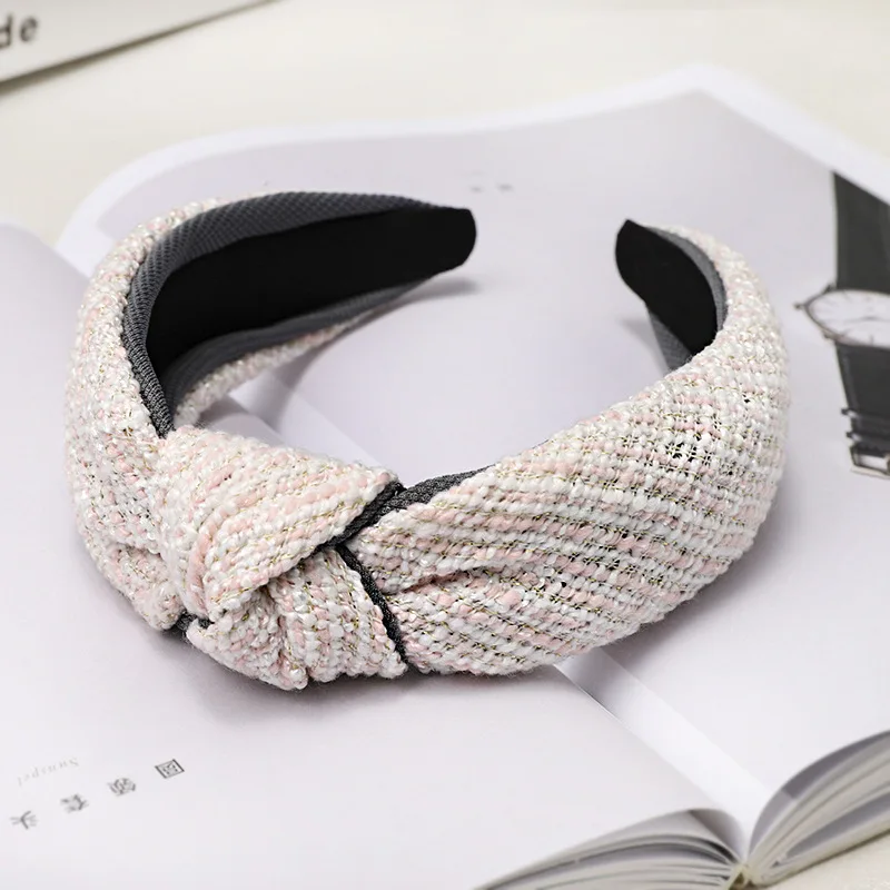 LEVAO Women Autumn And Winter Simple Plaid Wide Headband Bezel Turban Girls Middle Knotted Hair Hoop Hair Accessories Hairbands - Цвет: A