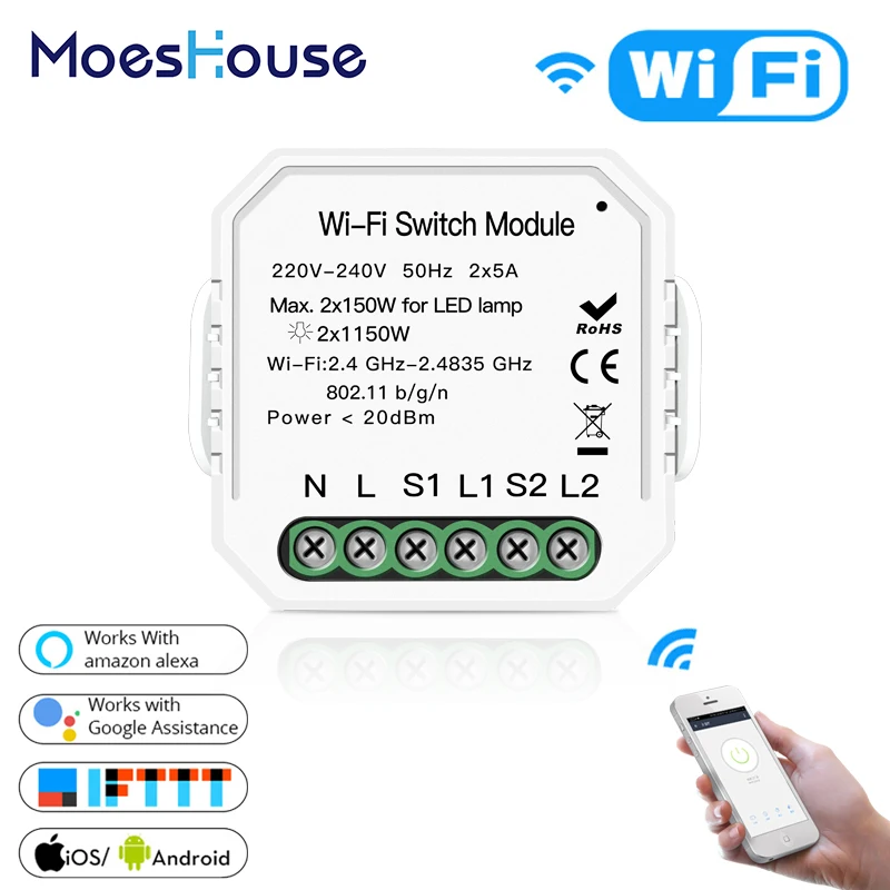  2 Gang 2 Way Wifi Smart Light Switch Diy Breaker Module Smart Life/Tuya APP Remote ControlWorking w - 33047521274