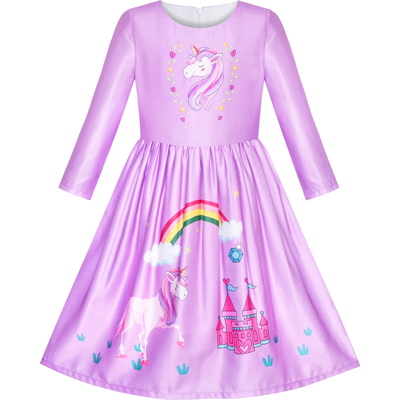 Sunny Fashion платья для девочек новогодние костюмы Длинный рукав единорог Замок