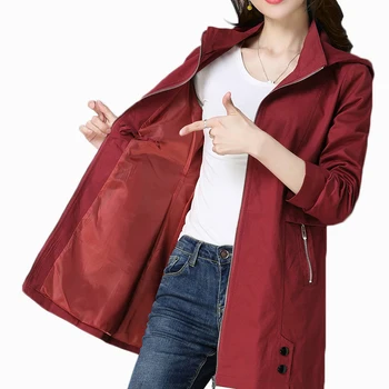 

Plus Size 4XL Spring Women Long Trench Coat 2020 Autumn Casual Loose Windbreakers Womens Hooded Overcoat Female Slim Windbreaker