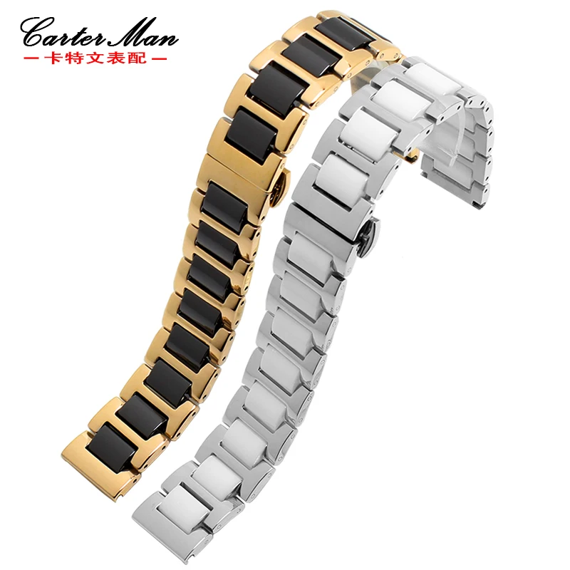 

High quality watchband stainless steel + ceramic strap 15mm 16mm 17mm 18mm 20mm 22mm for Samsung Ticwatch smart watch bracelet
