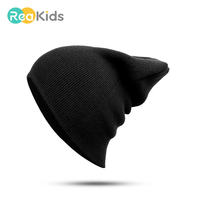 

REAKIDS Skullies Beanies Baby Hat Candy Color Knitted Girls Boys Cap Cotton Children Hat Beanies For Kids Winter Baby Hat