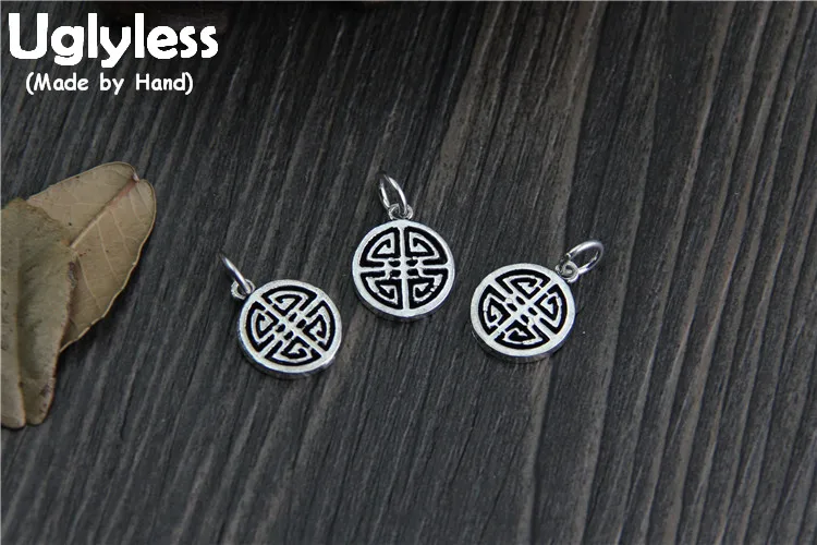 

Uglyless Real S925 Sterling Silver Round Flakes Charms Accessories Jewelry DIY Vintage Pattern Handmade Jewellery Pendant Bijoux