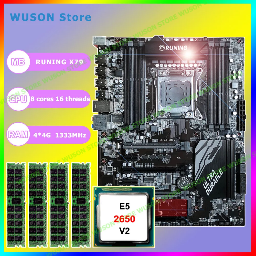 Новинка! Runing Super ATX X79 LGA2011 материнская плата 8 слотов DDR3 DIMM max 8*16G память Xeon E5 2650 V2 cpu 16G(4*4G) 1333MHz DDR3 RECC