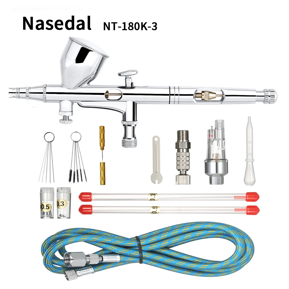 Nasedal двойного действия 0,2 мм/0,3 мм/0,5 мм 9cc Аэрограф краска для ногтей пистолет-распылитель макияж Air кисть набор краски для лица тату-арт DIY инструмент - Цвет: NT-180K-3
