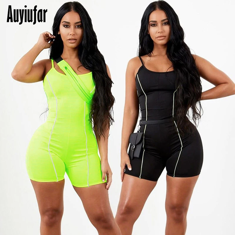 

Auyiufar Reflective Patchwork Backless Jumpsuit Women 2019 Sleeveless Bodysuit Solid Rompers Green Black Summer Casual Bodysuit