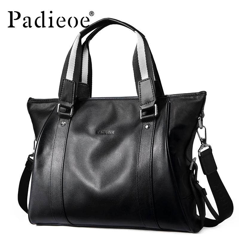 Padieoe business briefcase genuine leather handbag men casual briefcase men business black laptop briefcase bag