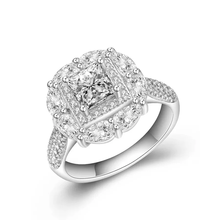

Eco-friendly White Copper Petaling Cubic Zirconia Big Wedding Rings for Women Engagement Ring Bridal Jewelry Wedding Band