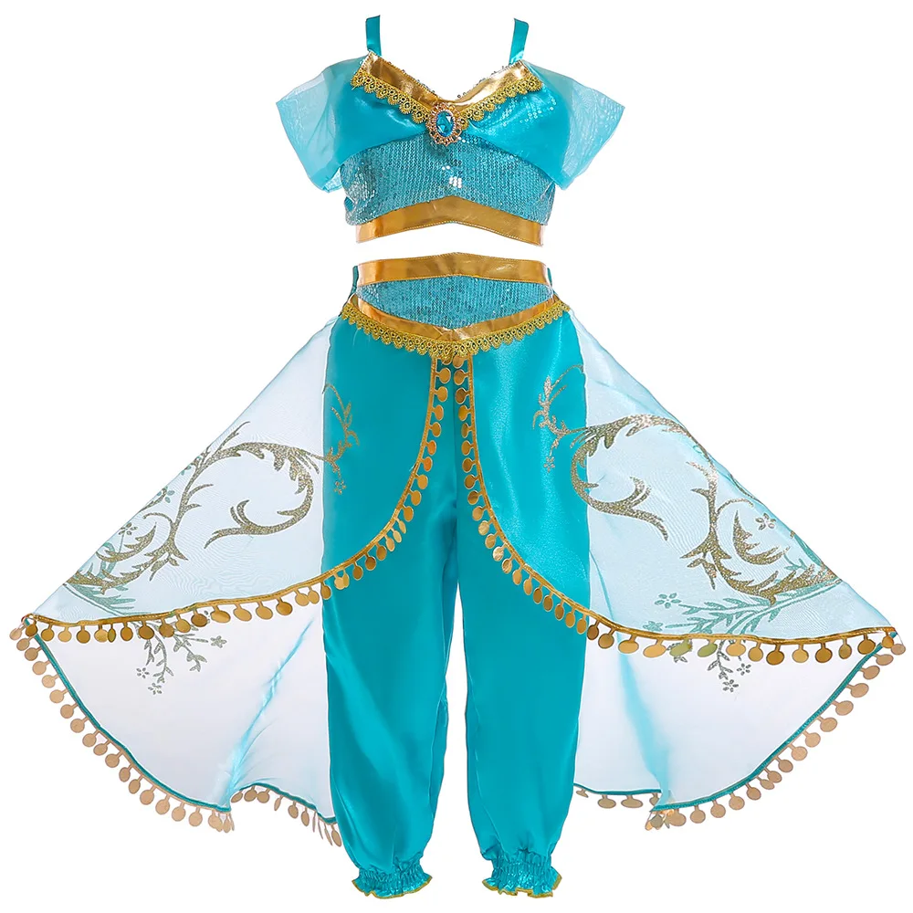 Princess Dress up of Jasmine Aladdin and the Magic Lamp Girls Birthday Party Jasmine Costume Cosplay Top Pants Wig for Kids spider woman costume