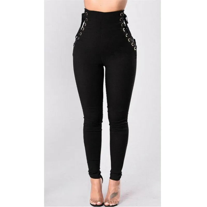 

Womens Pant Lace Up Skinny Legging Pencil Pants High Waist Bandage Sexy Black Khaki Stretch Trousers 2019 Newest Hot Sale Summer