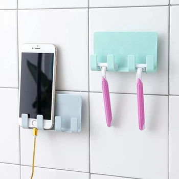 

Paste creative Storage Holders Mobile phone charging stand Home Bathroom Kitchen 4 hook storage rack without trace Accessory